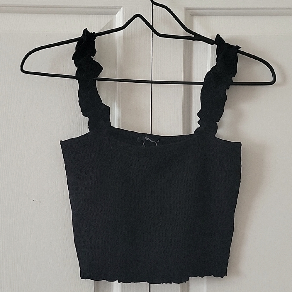 Black crop top with ruffle straps
